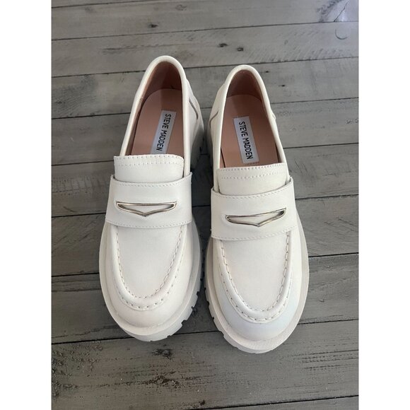 Steve Madden Lawrence White Bone Leather Chunky Platform Loafers Size 6 - Picture 2 of 9